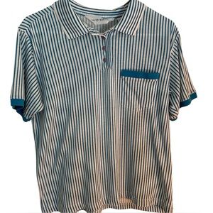 David Smith Blue and White Striped Collared Polo Shirt Women’s Size Large
